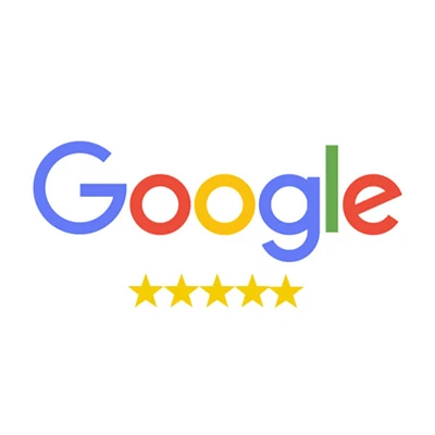 The Google logo is displayed above five gold stars, signifying a 5-star rating, much like the reliable service of a top-notch gate opener for your driveway gate.