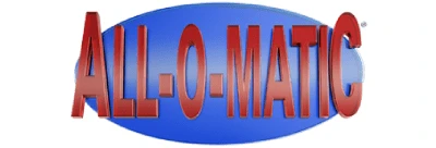 Logo for a Dallas-based company with the text "ALL-O-MATIC" in large, red, 3D-style letters on a blue oval background.